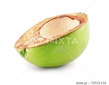 Green coconut with drops of water isolated on white background 70502156