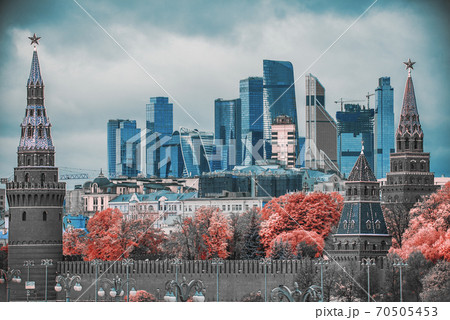 Infrared photo. Moscow city on the background of the Kremlin. 70505453