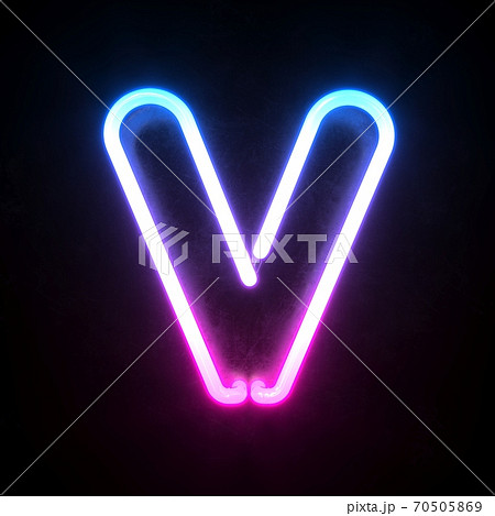 Neon 3d font, blue and pink neon light 3d rendering, letter V 70505869