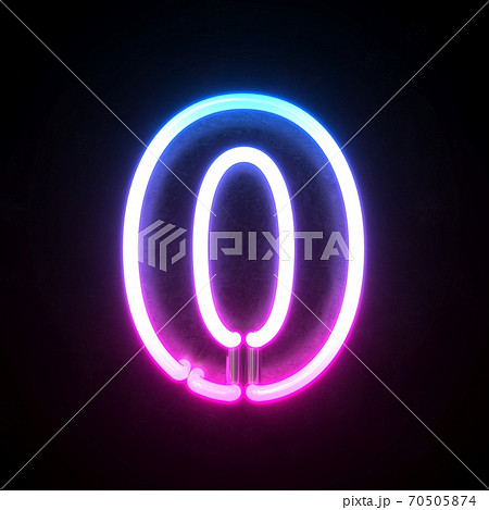 Neon 3d font, blue and pink neon light 3d rendering, number 0 70505874