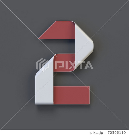 Origami paper font, folded ribbon font 3d rendering, number 2 70506110