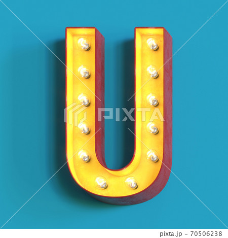 Light bulb glowing font, 3d alphabet character, 3d rendering, letter U Light bulb glowing font, 3d alphabet character, 3d rendering, letter U 70506238