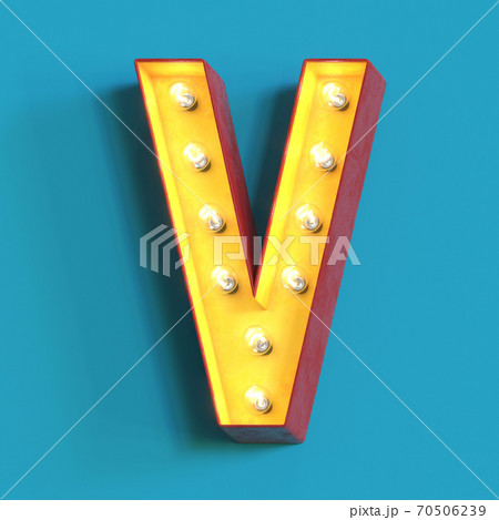 Light bulb glowing font, 3d alphabet character, 3d rendering, letter V Light bulb glowing font, 3d alphabet character, 3d rendering, letter V 70506239