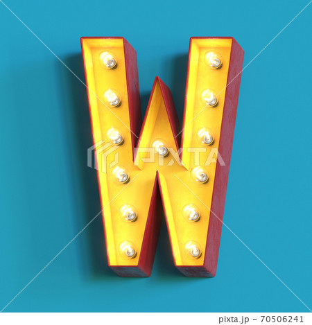 Light bulb glowing font, 3d alphabet character, 3d rendering, letter W Light bulb glowing font, 3d alphabet character, 3d rendering, letter W 70506241