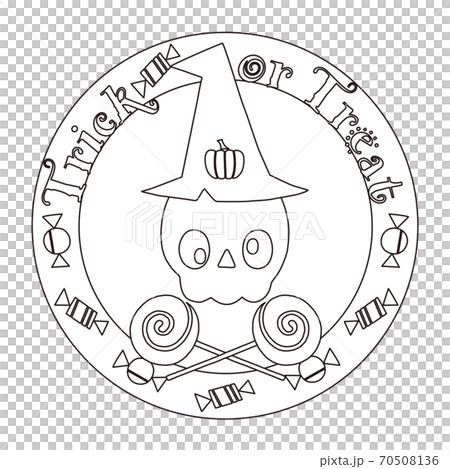 ハロウィンキャラクター ぬり絵 Trick Or Treat どくろとキャンディーのイラスト素材