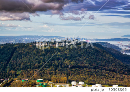 Aerial view of Burnaby Mountain during a vibrant morning Aerial view of Burnaby Mountain during a vibrant morning 70508366