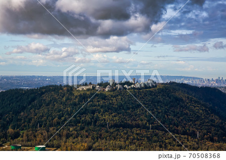 Aerial view of Burnaby Mountain during a vibrant morning Aerial view of Burnaby Mountain during a vibrant morning 70508368