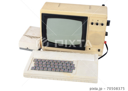 old 8 bit computer with monitor from tv set 70508375