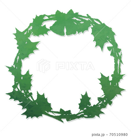 クリスマスリースのイラスト 緑グラデーション アナログ和紙風加工 シルエットのイラスト素材