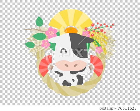 しめ縄と牛のキャラクターのイラスト 70511623