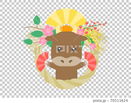 Illustration of Shimenawa and cow character 70511624