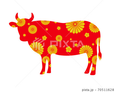 和柄の牛のシルエットイラストのイラスト素材