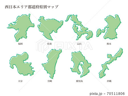 都道府県別マップ 西日本のイラスト素材