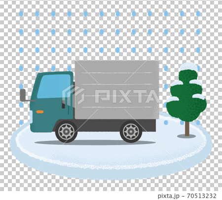 一輛綠色的卡車，遭受大雪的矢量圖 70513232