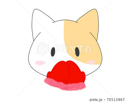赤い手袋をつけて口元を隠す猫のキャラクターのイラスト素材