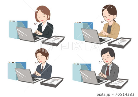 オフィスで仕事をする社員　ため息(線無し) 70514233
