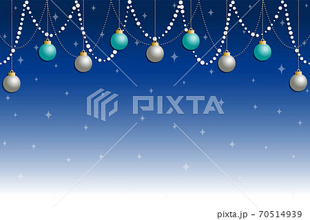 クリスマス用背景素材 青いグラデーション背景に青とシルバーのオーナメントのイラスト素材 クリスマス用背景素材 青いグラデーション背景に青とシルバーのオーナメントのイラスト素材