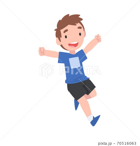Running Little Boy, Cute Happy Preschooler Kid Having Fun Cartoon Style Vector Illustration 70516063