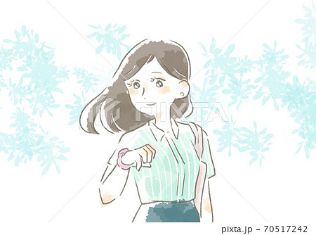 優しいタッチの仕事中の女性のイラストのイラスト素材