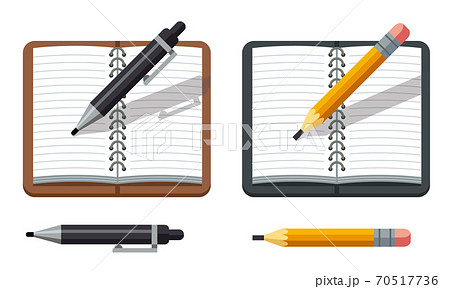 手帳とペンと鉛筆のイラスト素材