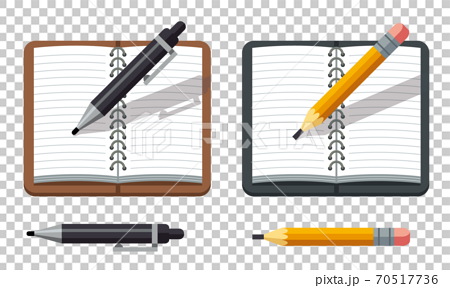 手帳とペンと鉛筆のイラスト素材