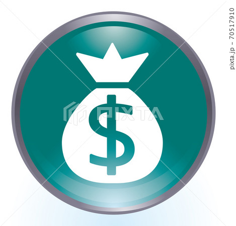 光沢感立体感のある円マークがついた金袋のカラフルなイラスト アイコンラジオボタンのイラスト素材