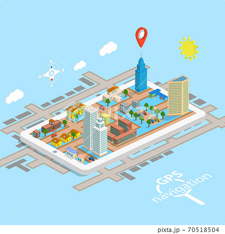 GPS Mobile Navigation Isometric Map. 70518504