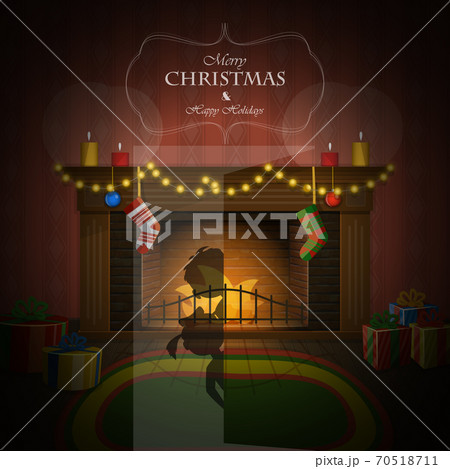 Christmas decorated fireplace vector illustration. 70518711