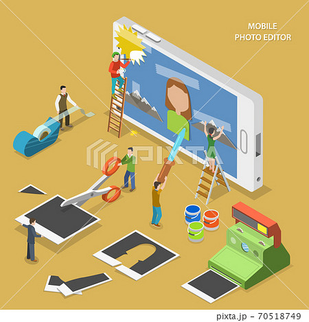 Mobile photo editor flat isometric vector concept. Mobile photo editor flat isometric vector concept. 70518749