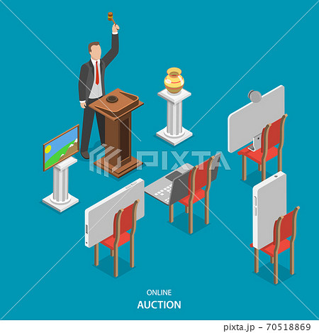 Online auction isometric flat vector concept. 70518869