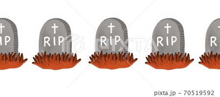 RIP gravestone seamless border. Hand drawn Halloween art Rest in peace illustration pattern. Spooky 70519592