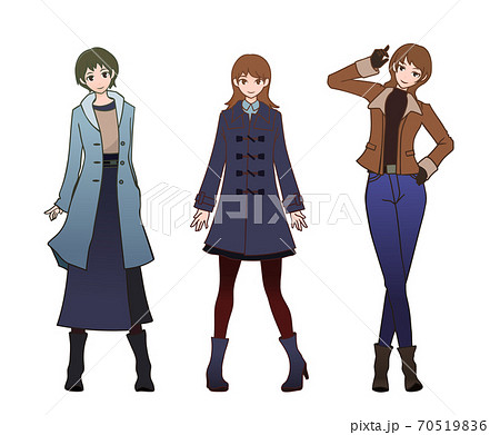 冬服の女性3人 コート ジャケットのイラスト素材