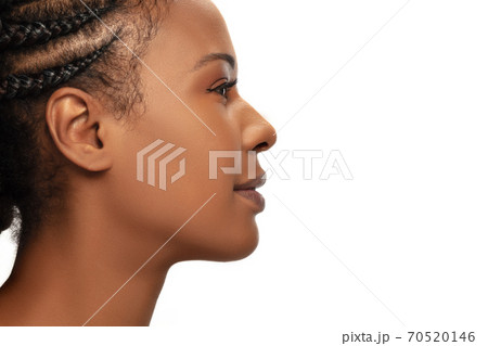 Portrait of beautiful african-american woman isolated on white studio background. Beauty, fashion, skincare, cosmetics concept. 70520146