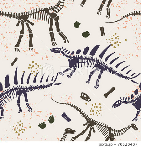 Dino Skeleton Silhouette Bone Seamless Pattern のイラスト素材