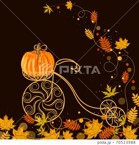 Autumn background with vintage bicycle, pumpkin and colorful leaves Autumn background with vintage bicycle, pumpkin and colorful leaves 70523988