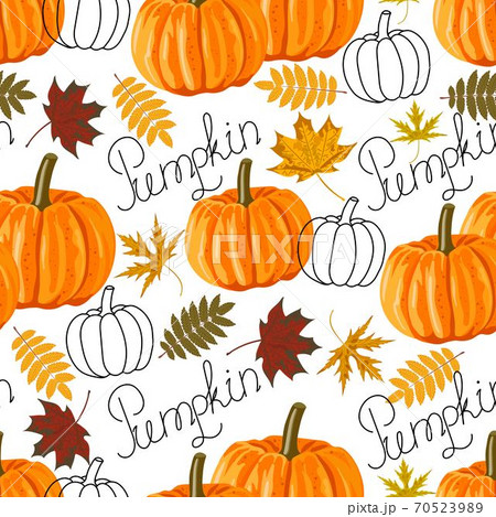 Seamless pattern with autumn leaves and pumpkins. Seamless pattern with autumn leaves and pumpkins. 70523989