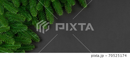 Top view Banner of frame made of fir tree on colorful background with copy space. Merry Christmas concept 70525174