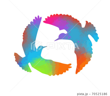 Bird watercolor. A flock of colorful birds. Mixed media. Vector illustration 70525186