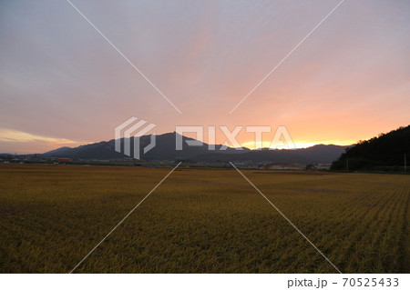 夕焼け 畑 山 70525433