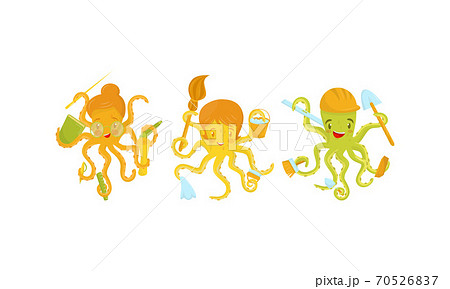Octopuses Engaged in Different Occupations Holding Various Objects Vector Set Octopuses Engaged in Different Occupations Holding Various Objects Vector Set 70526837