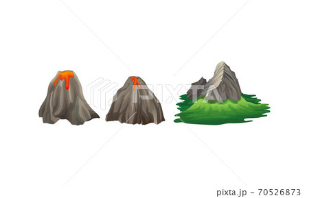 Volcano with Hot Lava and Rocky Mountain Vector Set 70526873