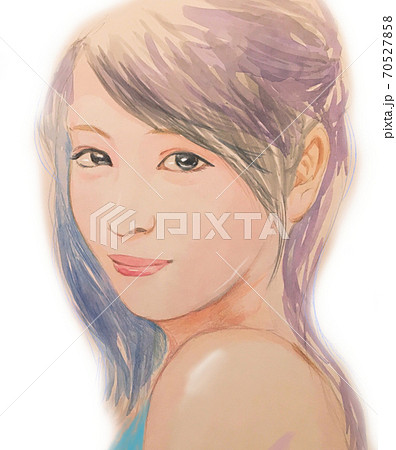 水彩画かわいい若い女性が振り向くポーズのイラスト素材