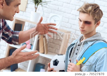 Troubled teenager came back from soccer.  70527870