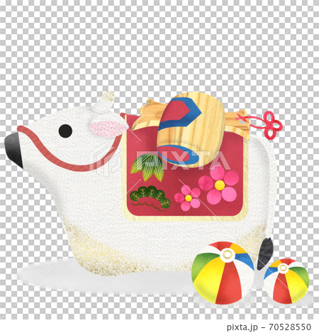 丑年 和紙貼り絵風 白い牛の土鈴と小槌と紙風船のカットイラスト 丑年 和紙貼り絵風 白い牛の土鈴と小槌と紙風船のカットイラスト 70528550