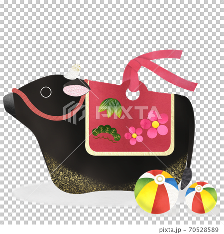 丑年 和紙貼り絵風 黒毛和牛の土鈴と紙風船のカットイラスト 丑年 和紙貼り絵風 黒毛和牛の土鈴と紙風船のカットイラスト 70528589