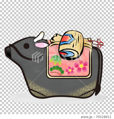Ox year brush stroke Japanese black beef, clay bell and gavel cut illustration Ox year brush stroke Japanese black beef, clay bell and gavel cut illustration 70528651