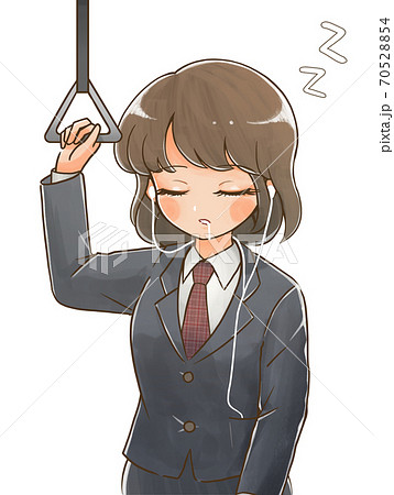 吊革に掴まりながら眠る女子高生のイラスト4のイラスト素材