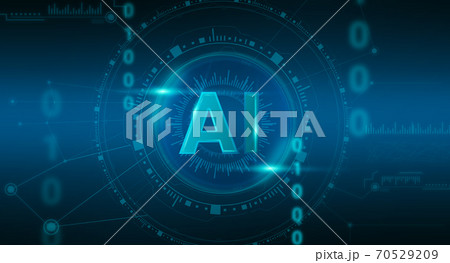 Machine Learning. Abstract Illustration Of Artificial Intelligence AI Logo Over Digital Interface 70529209