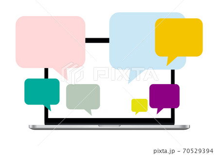 Chatting Window Social Media Bubbles on Laptop, People Remote Working Chatting Window Social Media Bubbles on Laptop, People Remote Working 70529394