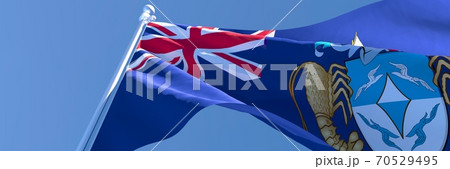 3D rendering of the national flag of Tristan da Cunha waving in the wind 3D rendering of the national flag of Tristan da Cunha waving in the wind 70529495